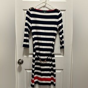 Lauren Ralph Lauren Women's 3/4 Sleeve Navy Blue And White Striped Dress Size M